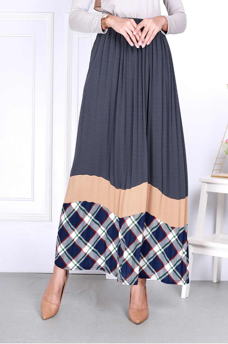 QA-816 PLEATED LONG SKIRTS GREY