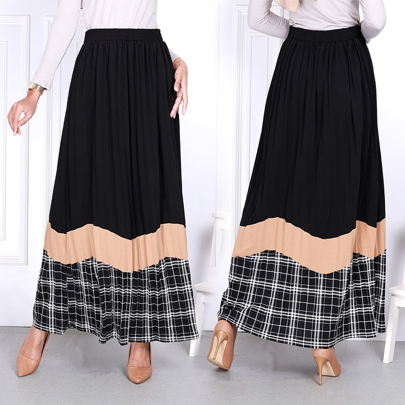 QA-816 PLEATED LONG SKIRTS BLACK