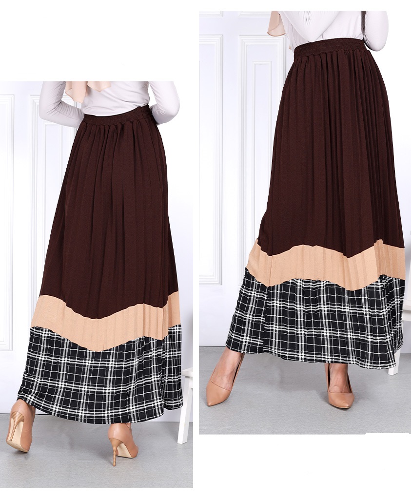 QA-816 PLEATED LONG SKIRTS BROWN