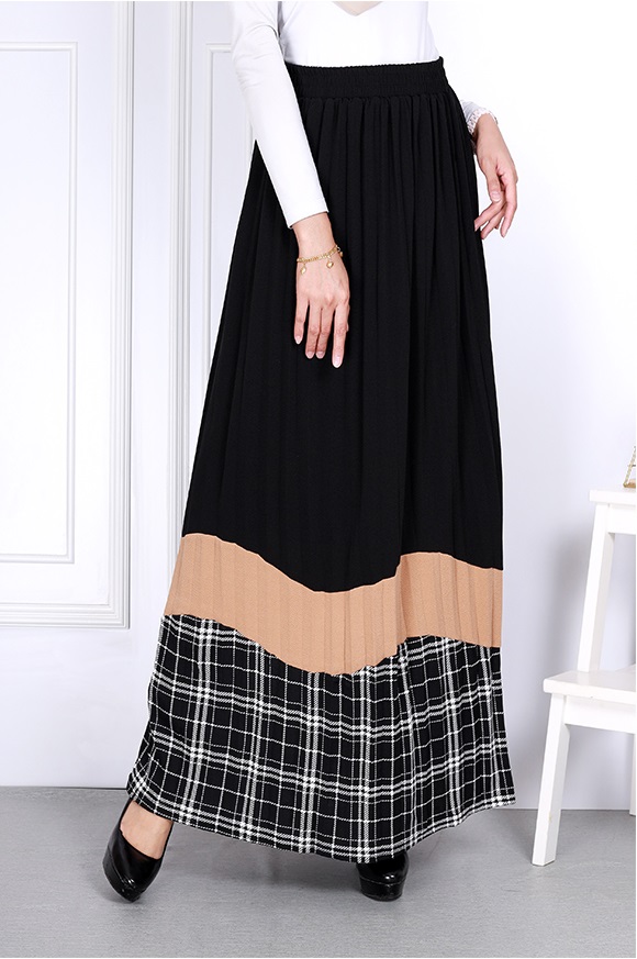 QA-816 PLEATED LONG SKIRTS BLACK