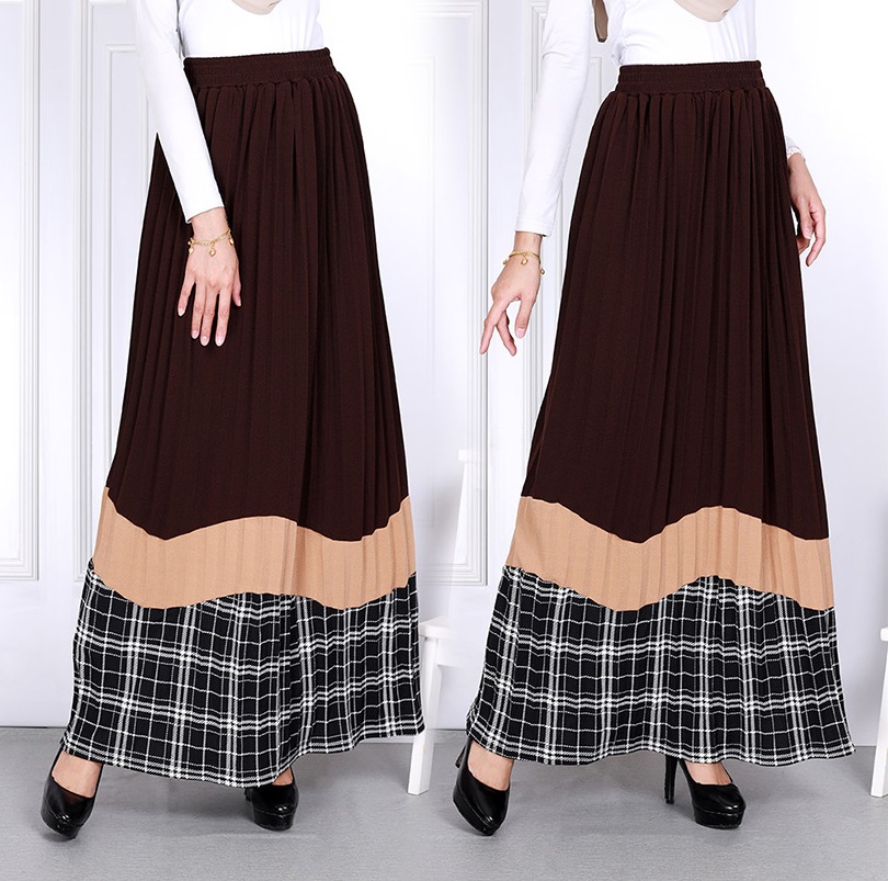 QA-816 PLEATED LONG SKIRTS BROWN