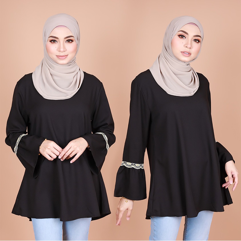 QA-817 MUSLIMAH FLARE BLOUSE BLACK