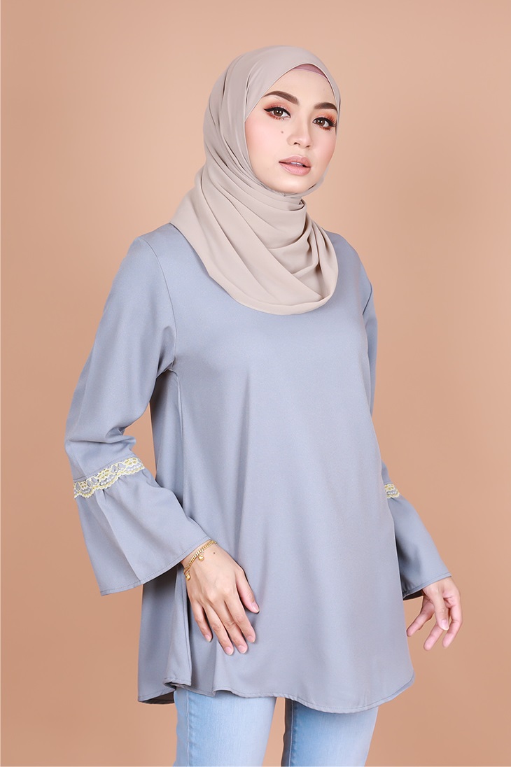 QA-817 MUSLIMAH FLARE BLOUSE GREY