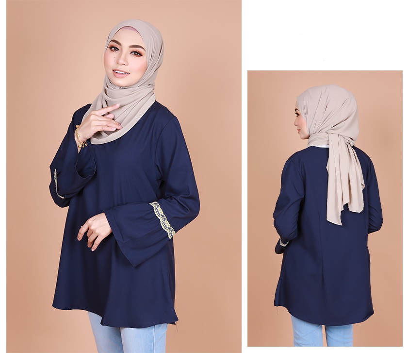 QA-817 MUSLIMAH FLARE BLOUSE NAVY BLUE