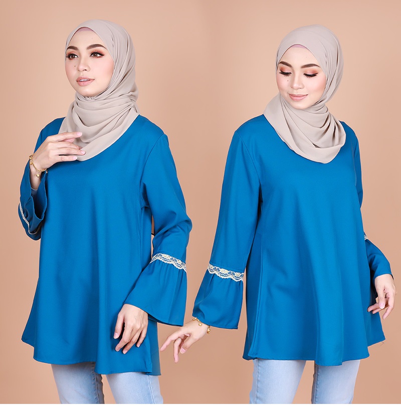 QA-817 MUSLIMAH FLARE BLOUSE SKY BLUE