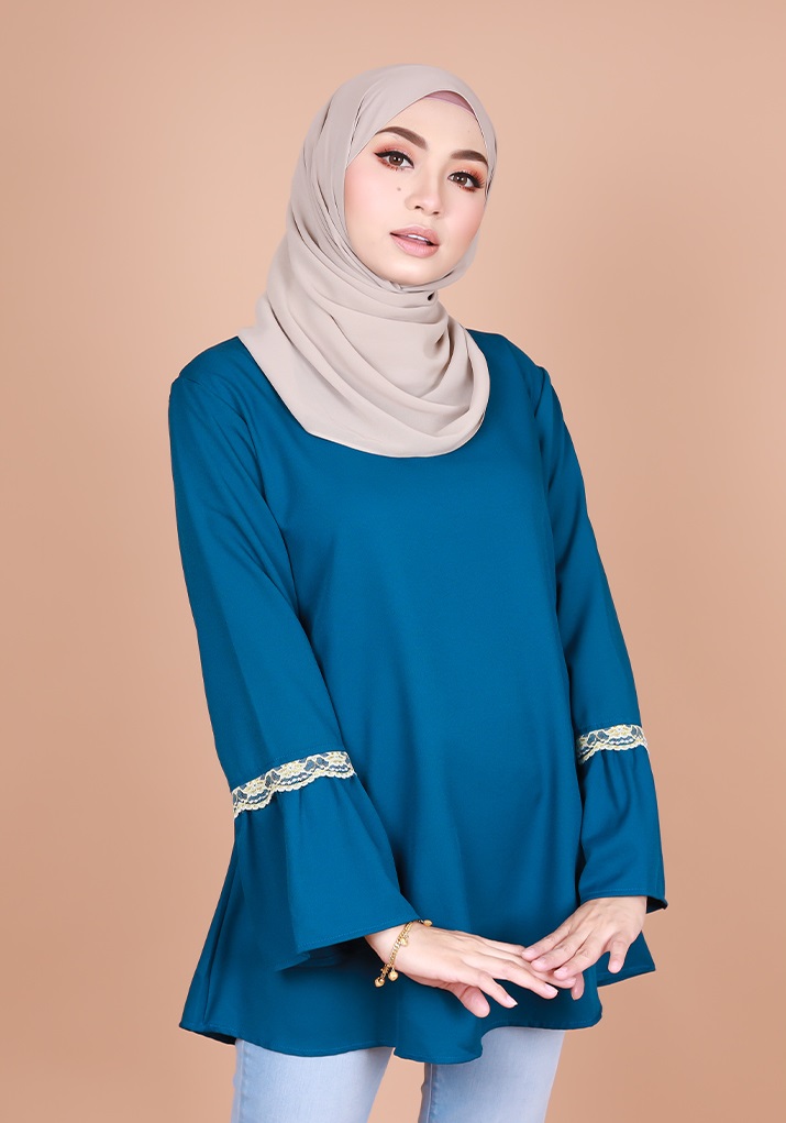 QA-817 MUSLIMAH FLARE BLOUSE TEAL BLUE