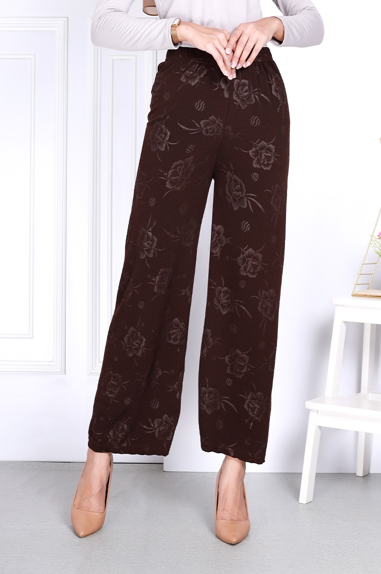 QA-819 FLOWER PRINTED PANTS BROWN