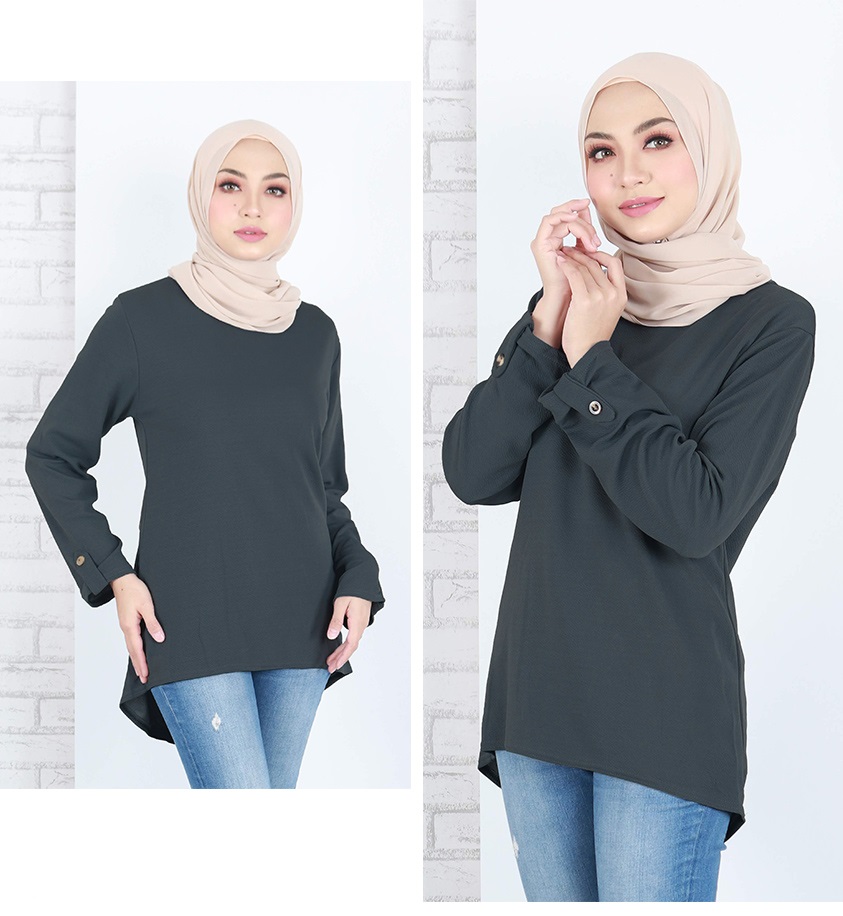 QA-823 PLUS SIZE SOLID BLOUSE DARK GREY