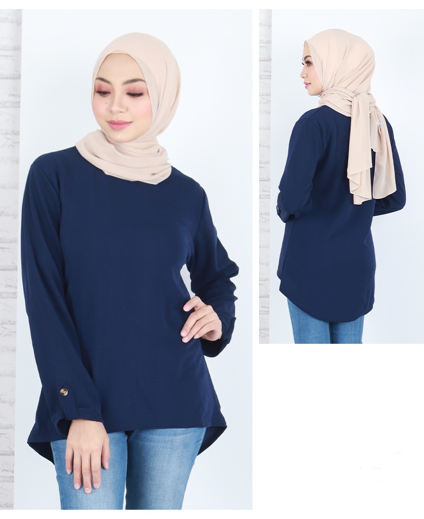 QA-823 PLUS SIZE SOLID BLOUSE NAVY BLUE