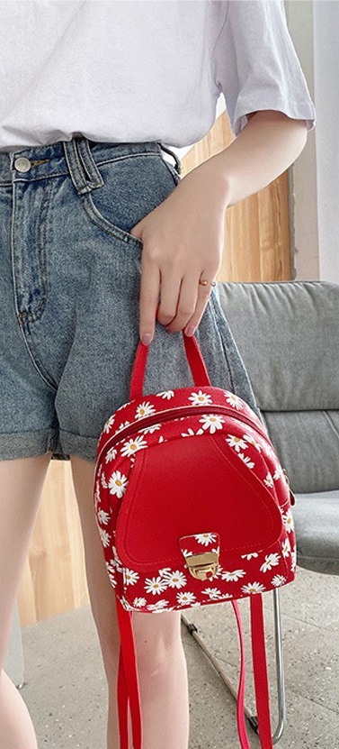 KW80898 Daisy Printed Korean Backpack Red