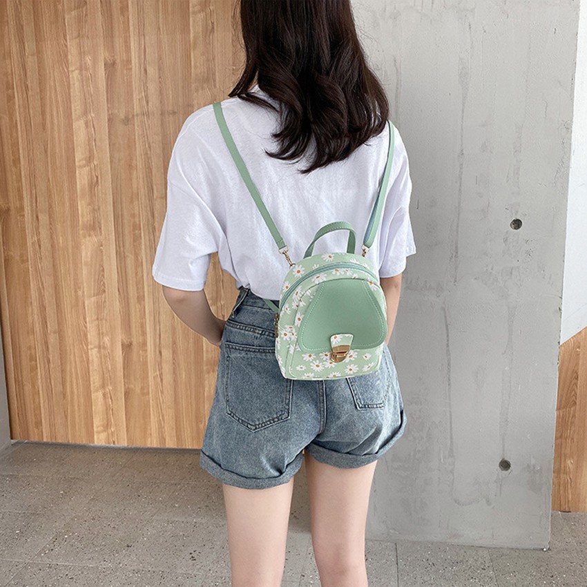 KW80898 Daisy Printed Korean Backpack Green