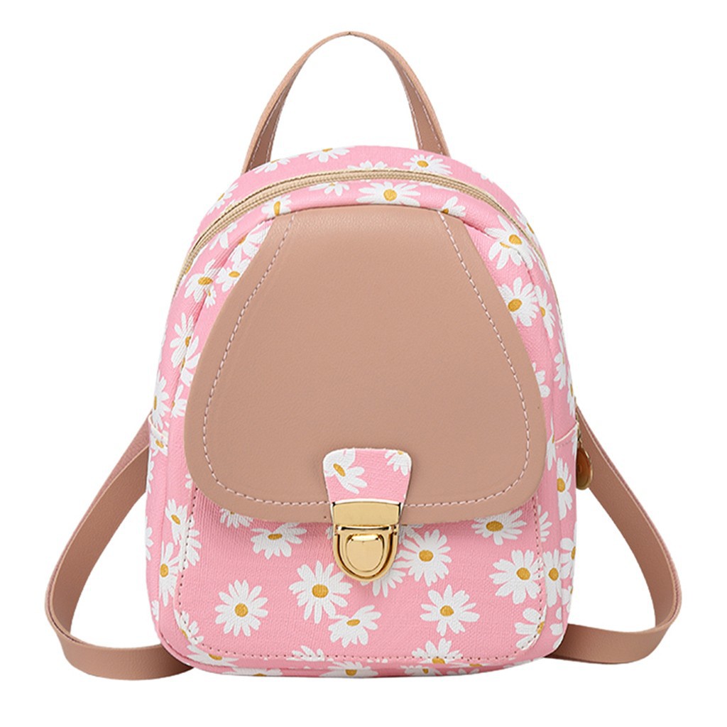 KW80898 Daisy Printed Korean Backpack Pink