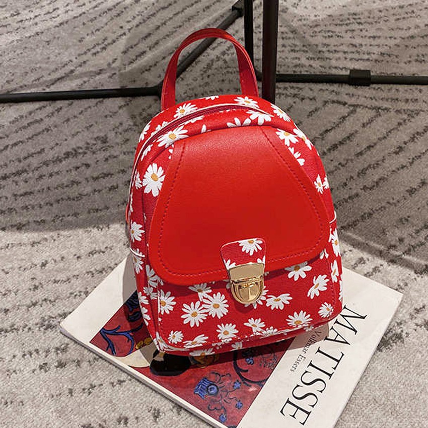 KW80898 Daisy Printed Korean Backpack Red