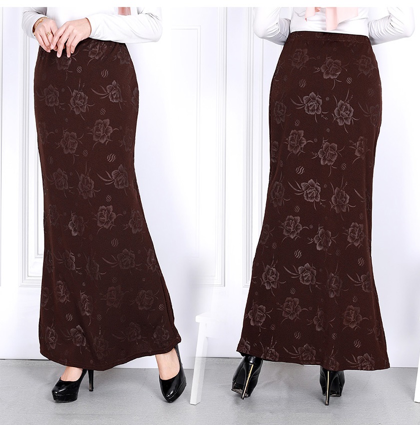 QA-829 FLOWER MERMAID SKIRT BROWN