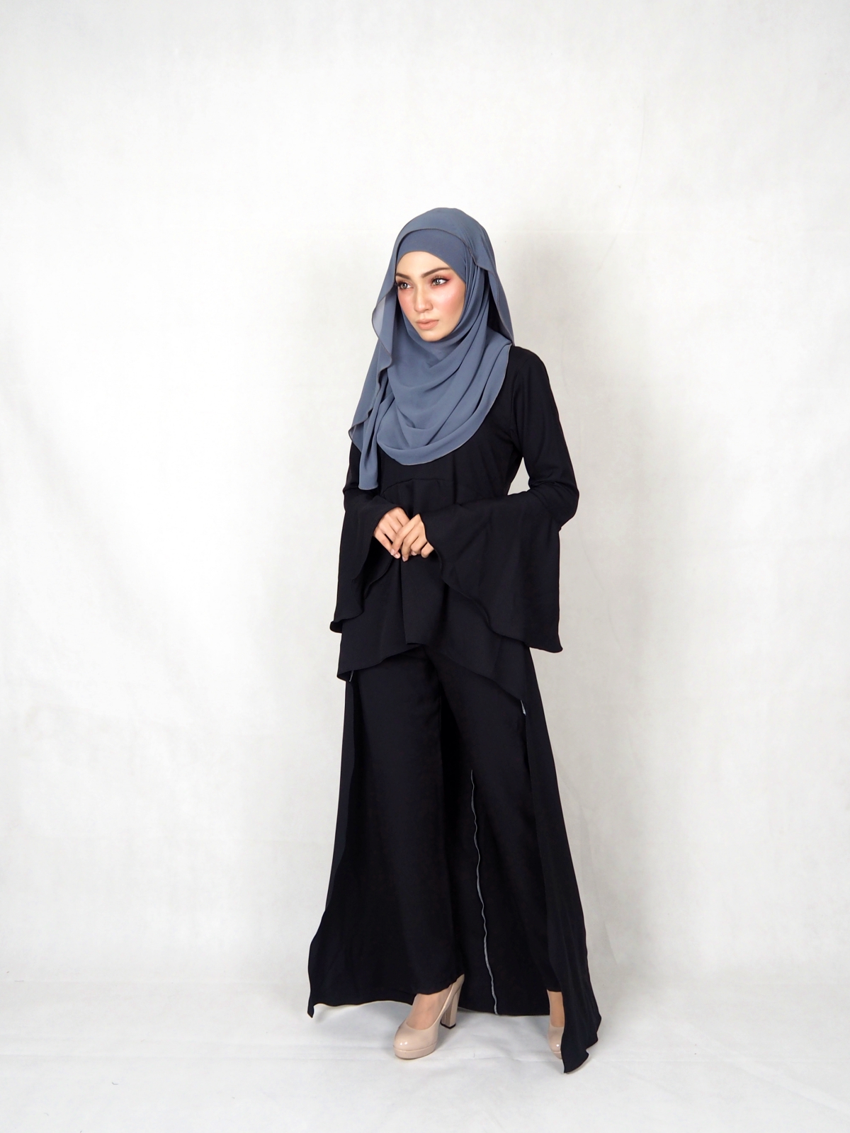 WT7707 Plus Size Blouse & Pant Black