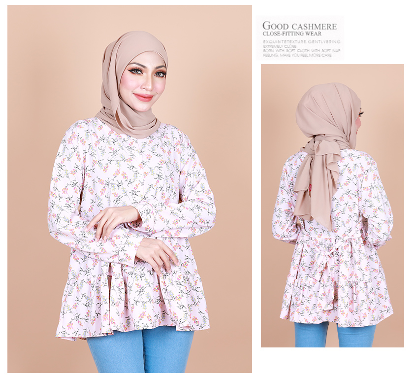 QA-838 - Front Button Line Blouse Pink Flower