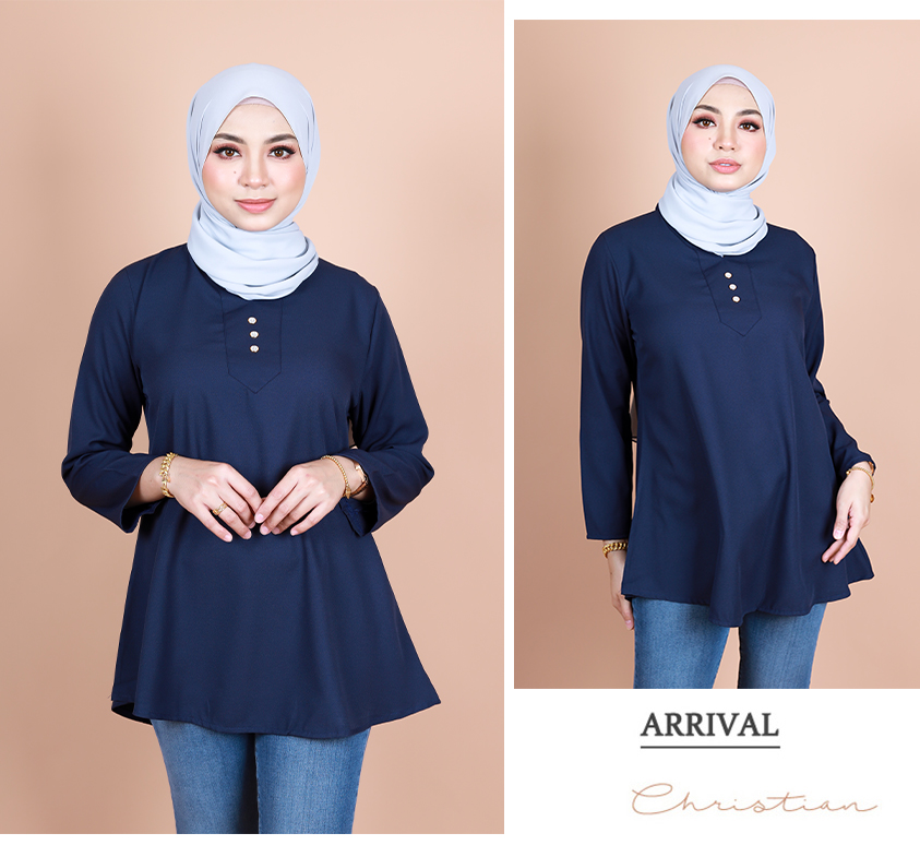 QA-839 - Stylish Front Button Blouse Navy Blue