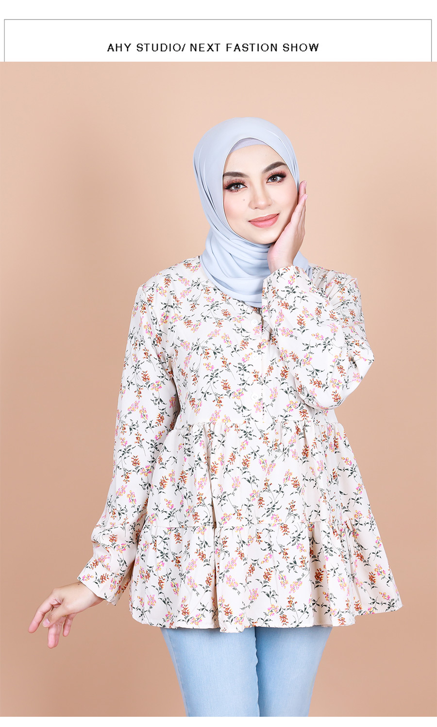 QA-838 - Front Button Line Blouse Peach Flower