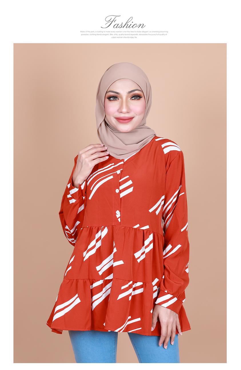 QA-838 - Front Button Line Blouse Red White Line