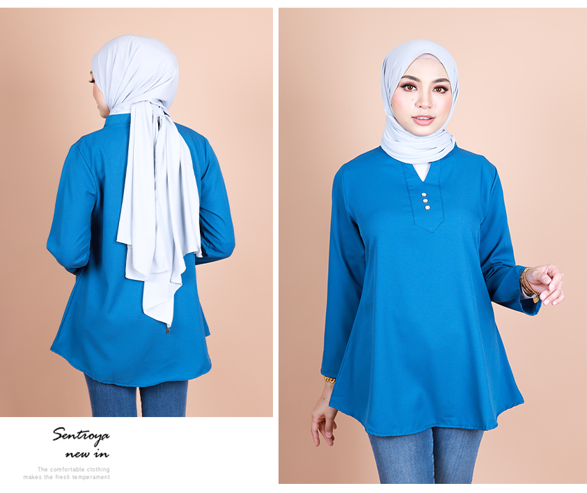 QA-839 - Stylish Front Button Blouse Blue