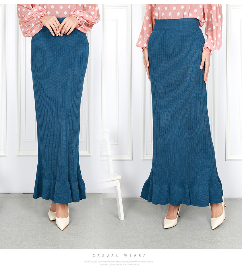 QA-841 - Fashion Knitted Ruffle Duyung Skirt Blue