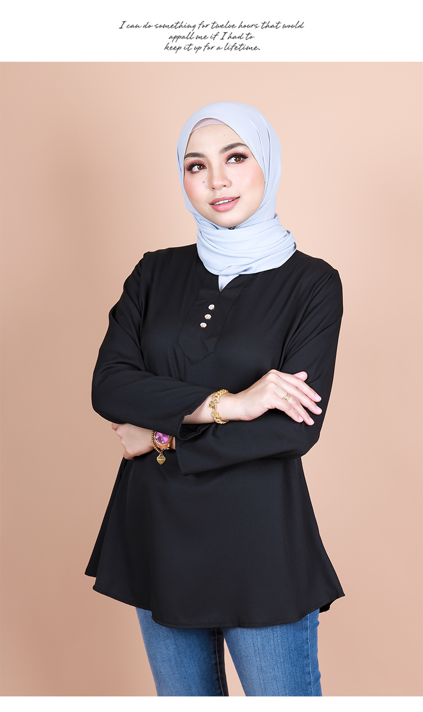 QA-839 - Stylish Front Button Blouse Black