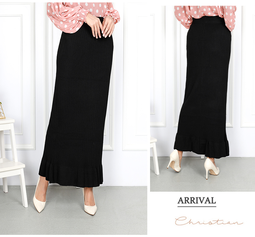 QA-841 - Fashion Knitted Ruffle Duyung Skirt Black