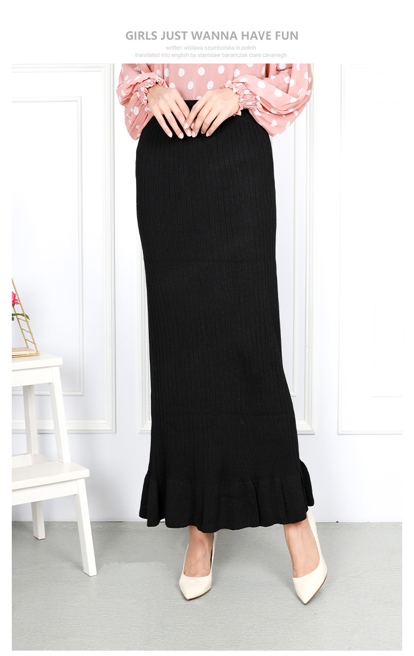 QA-841 - Fashion Knitted Ruffle Duyung Skirt Black