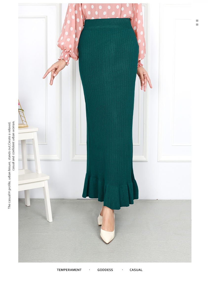 QA-841 - Fashion Knitted Ruffle Duyung Skirt Green