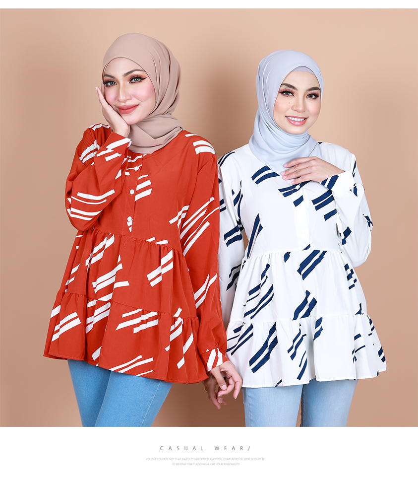 QA-838 - Front Button Line Blouse Red White Line