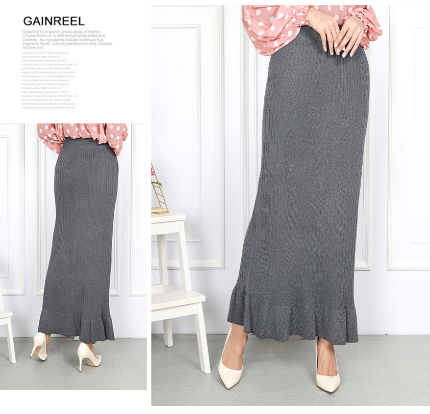 QA-841 - Fashion Knitted Ruffle Duyung Skirt Grey