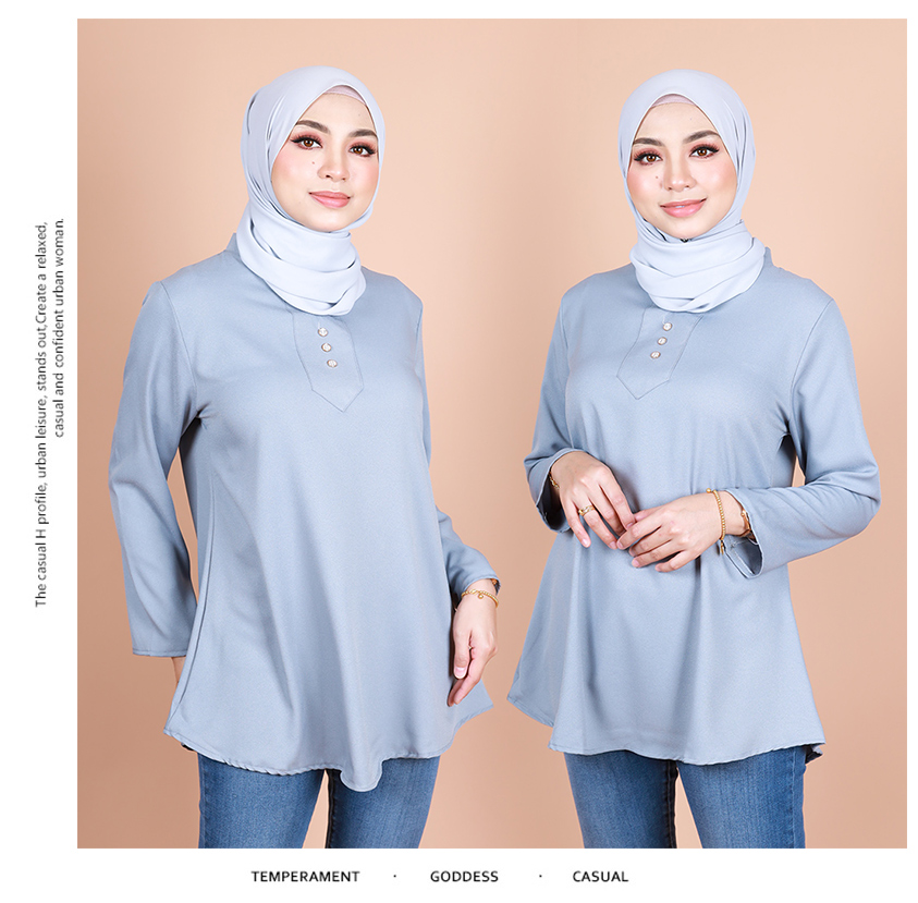 QA-839 - Stylish Front Button Blouse Grey