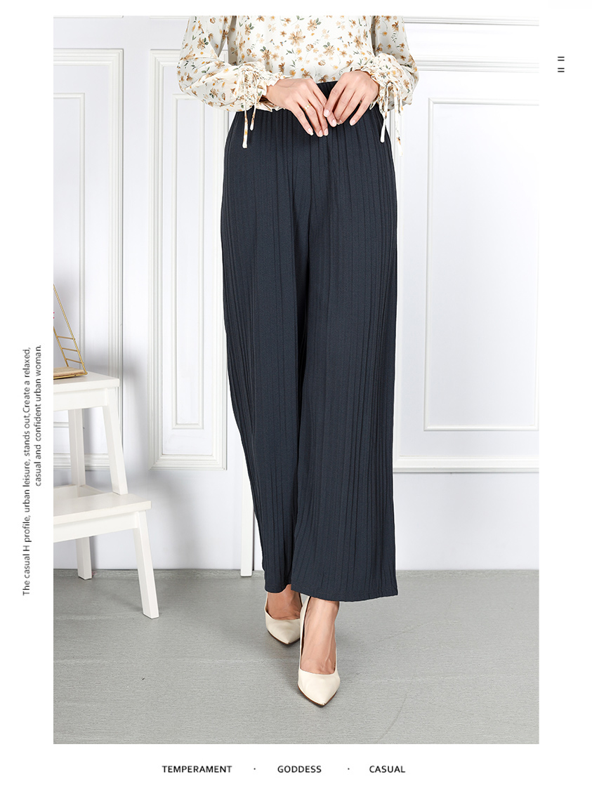 QA-859 - Trendy Elastic Pleated Pant Dark Grey