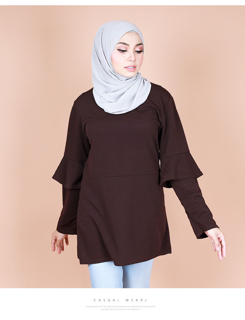 QA-870 - Fashion Dual Sleeve Classic Blouse Brown