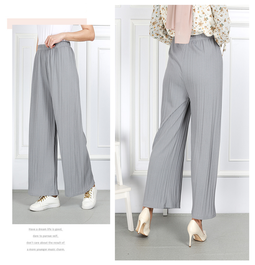 QA-859 - Trendy Elastic Pleated Pant Light Grey