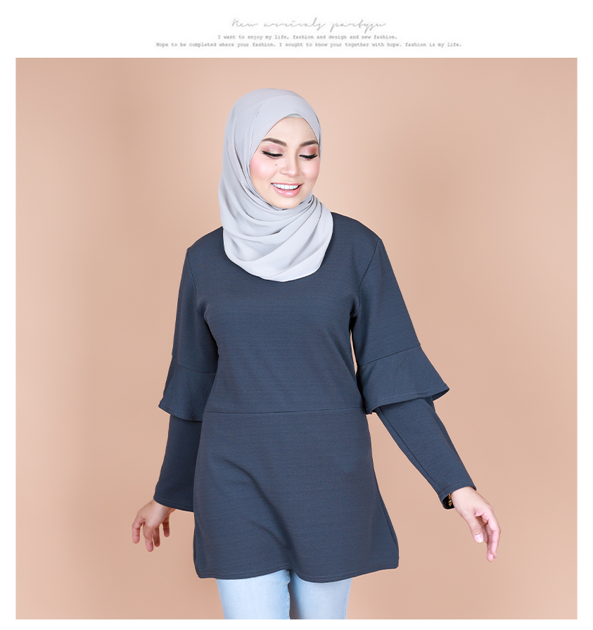 QA-870 - Fashion Dual Sleeve Classic Blouse Grey