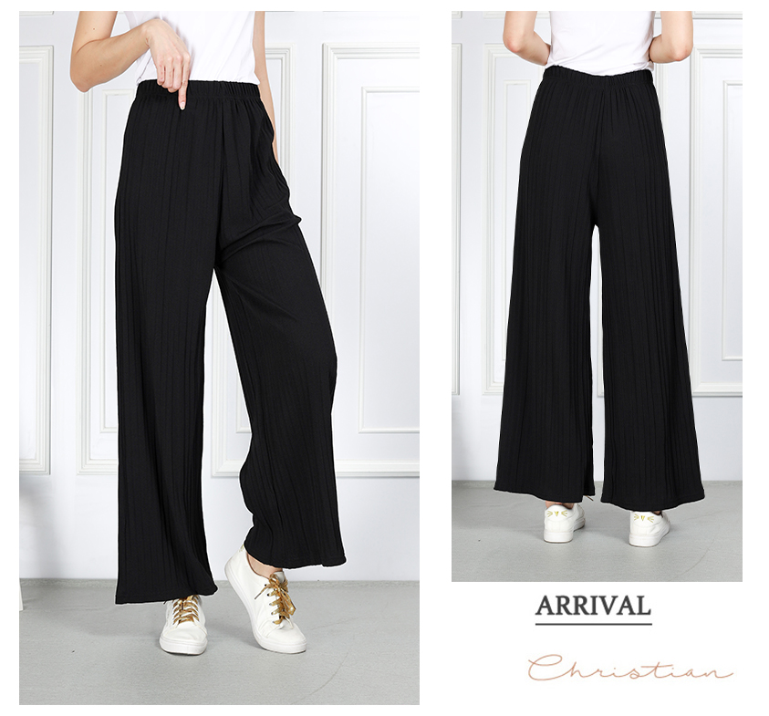 QA-859 - Trendy Elastic Pleated Pant Black