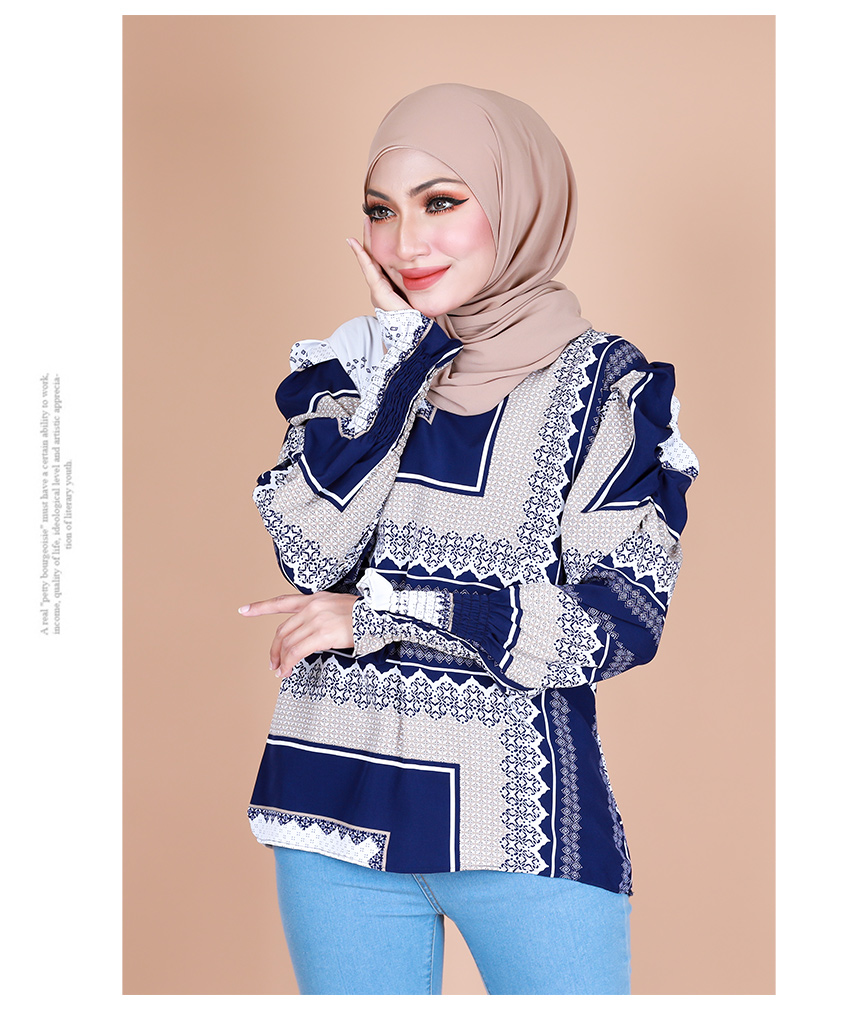 QA-866 - Fashion Long Sleeve Vintage Blouse Blue