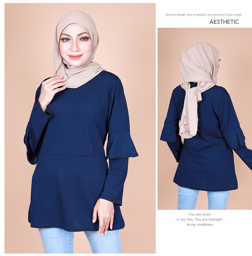 QA-870 - Fashion Dual Sleeve Classic Blouse Blue