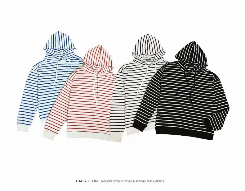 QA-874 - Fashion Stripe Hooded Top Blue