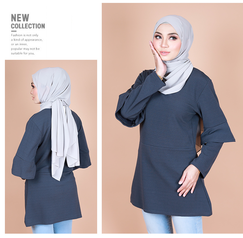 QA-870 - Fashion Dual Sleeve Classic Blouse Grey