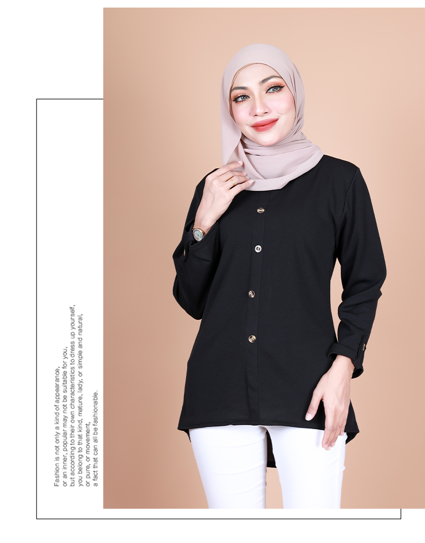 QA-857 - Stylish Long Sleeve Button Blouse Black