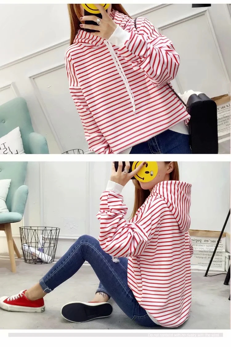 QA-874 - Fashion Stripe Hooded Top Red