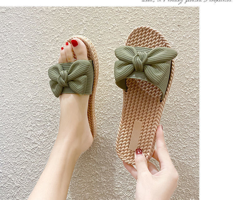 QA-893 Fashion Straw Ribbon Sandals Green
