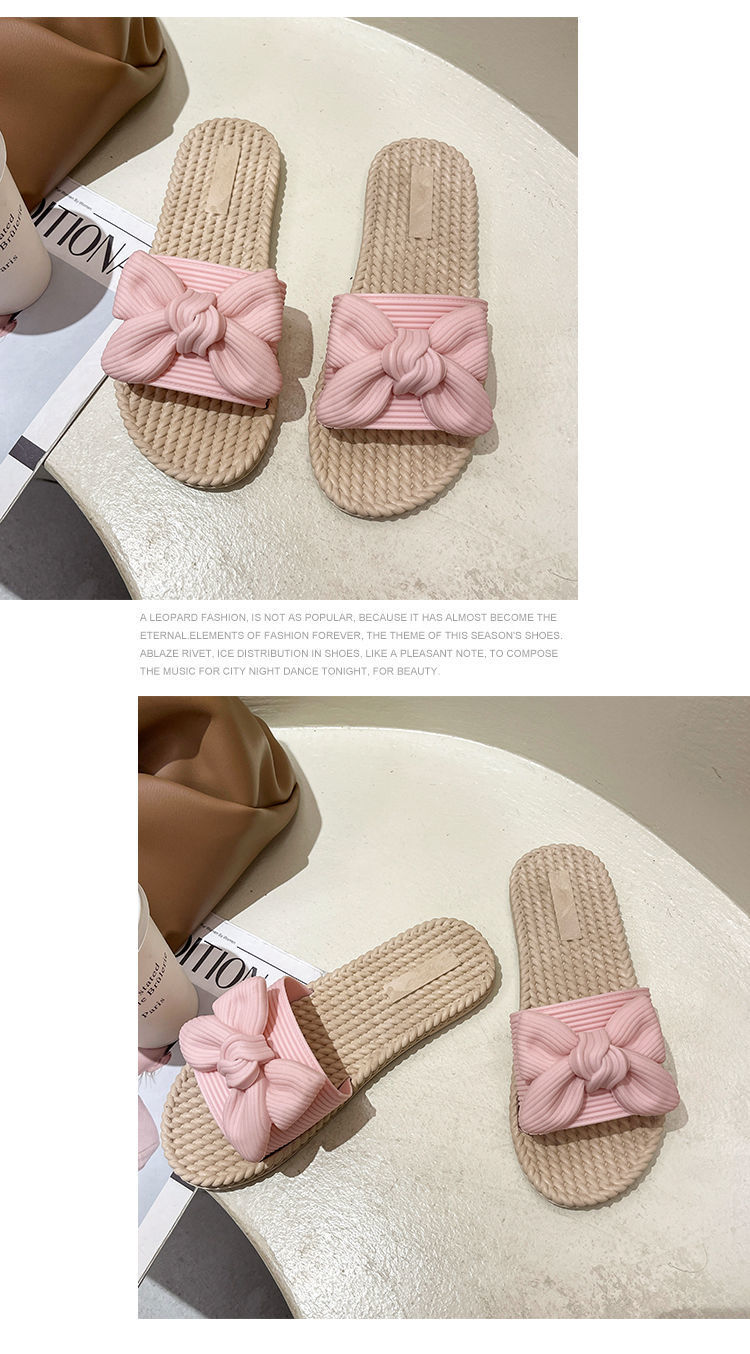 QA-893 Fashion Straw Ribbon Sandals Pink
